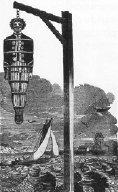 Cuerpo de William Kidd expuesto en el T�mesis (1701) como disuasi�n. Fue juzgado por el asesinato de William Moore, y no por su carrera pir�tica