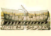 Construccin siglo XVIII, lmina del libro de arquitectura naval de J.J.Navarro (Album de construccin naval).