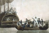 Bounty. Expulsión de Bligh en un bote tras el motín.